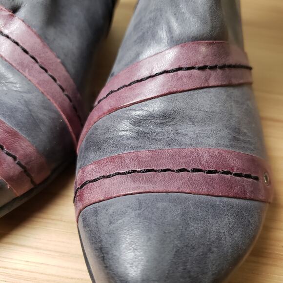 Fidji Women's 37 Pleated Multicolor Ankle Boot Purple Maroon Stripe Comfort Zip - Picture 5 of 9